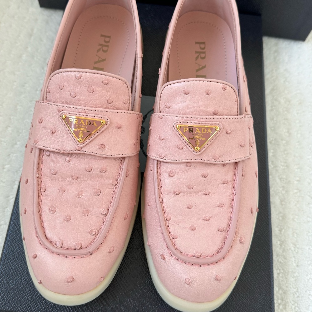 Prada loafers ostrich leather pink
